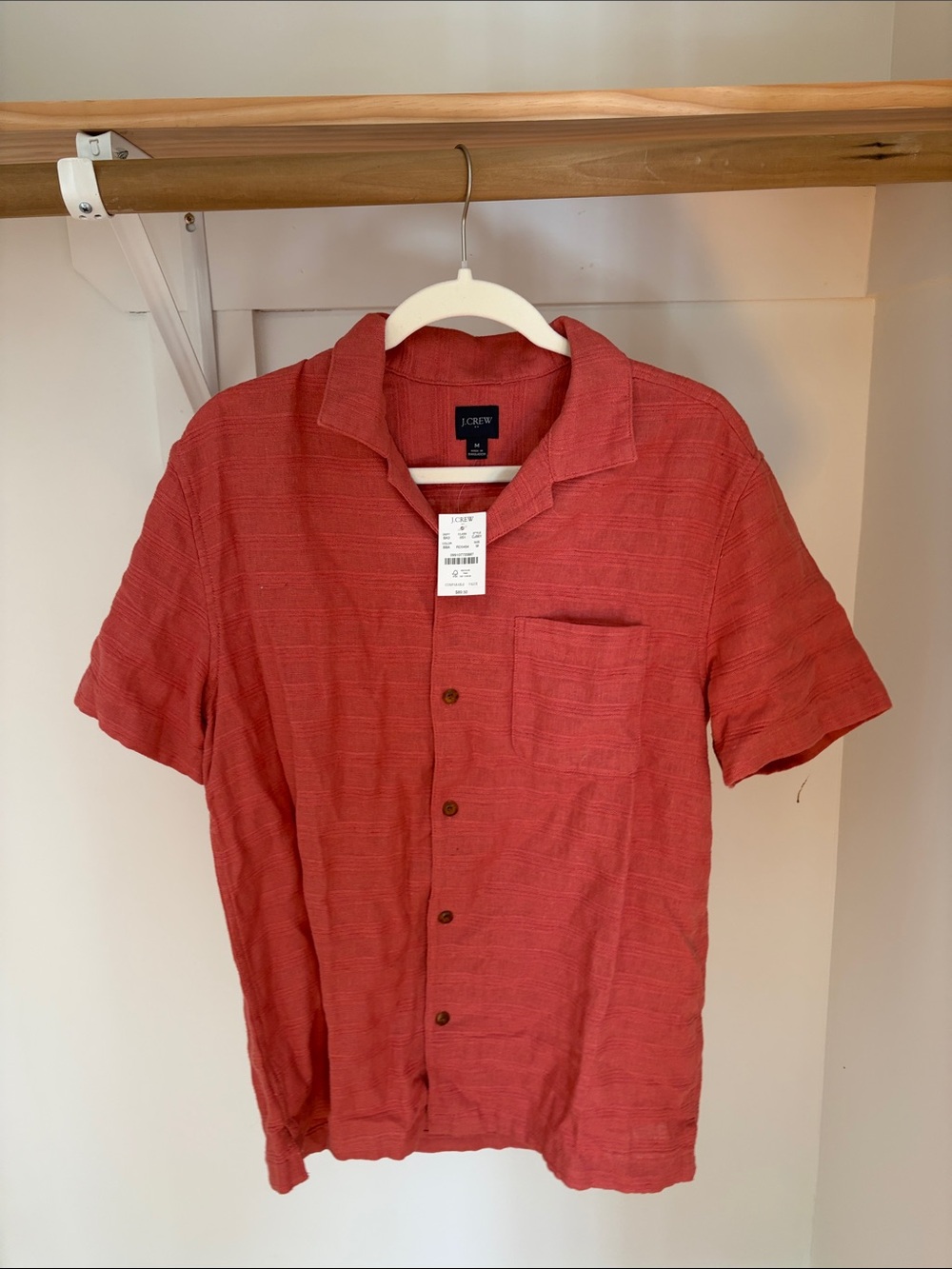 NWT J. Crew Men's Red Short-Sleeve Button-Down Shirt
